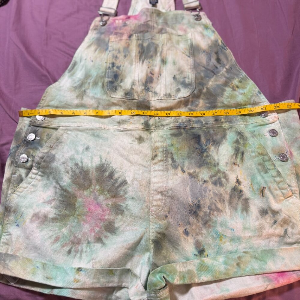 Gap Denim shortalls overalls multicolored watercolor tie-dye pattern size XXL - Picture 5 of 9